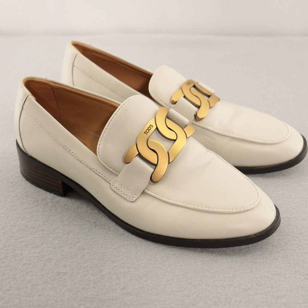 Tod's Heeled Loafers Kate Chain Link White Leather Women EU 36 US 6 - Picture 2 of 9